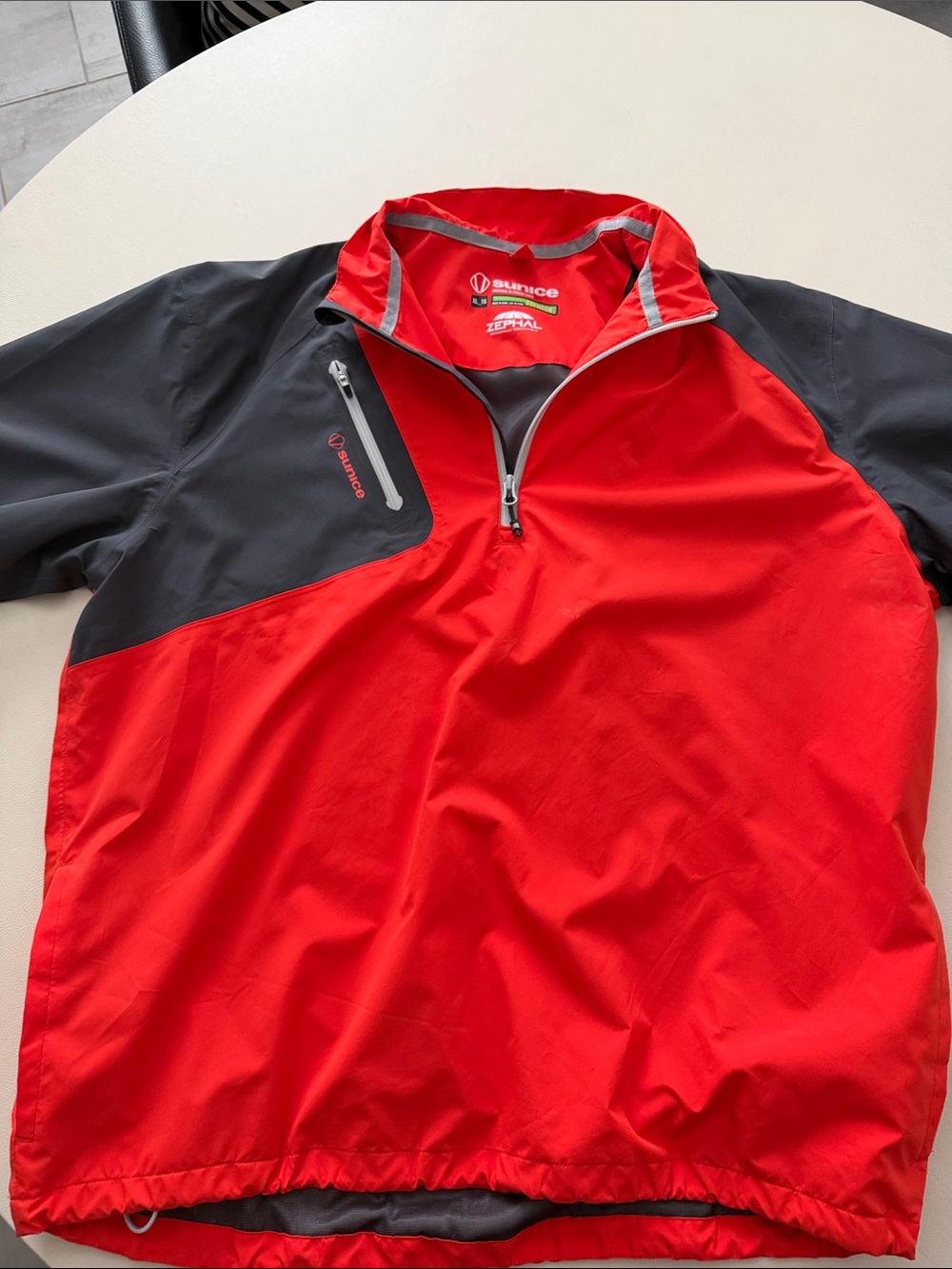 Sunice Red and Charcoal Quarter-Zip Golf Windbreaker